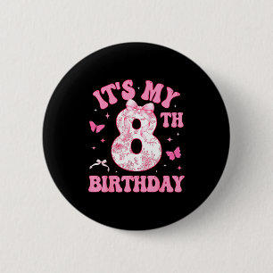 Badge Rond 5 Cm C'est mon 8e anniversaire Nk Coquette Bow 8 ans Bi
