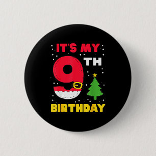 Badge Rond 5 Cm C'est mon 9e anniversaire de Noël 9 ans Père Noël 