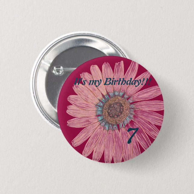 Badge Rond 5 Cm C'est mon anniversaire ! ! Fleur 7e anniversaire (Devant & derrière)