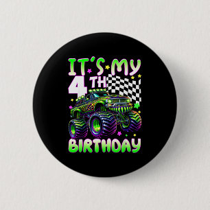 Badge Rond 5 Cm C'est mon anniversaire garçon camion monstre 4 ans