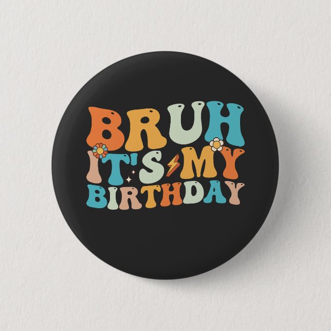 Badge Rond 5 Cm C'est mon anniversaire, groovy rétro (Devant)