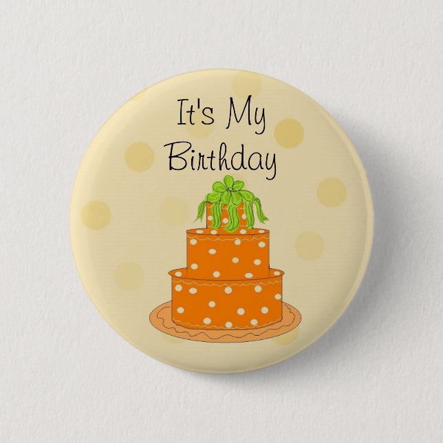 Badge Rond 5 Cm C'est mon gâteau d'anniversaire orange (Devant)