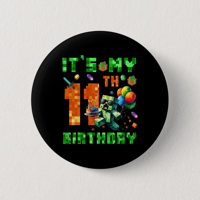 Badge Rond 5 Cm C'est mon jeu vidéo numérique pixelisé pour mon 11 (Devant)