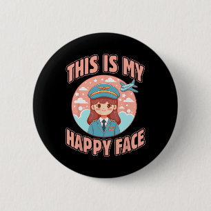 Badge Rond 5 Cm C'Est Mon Joyeux Visage Drôle Femme Pilote Avion