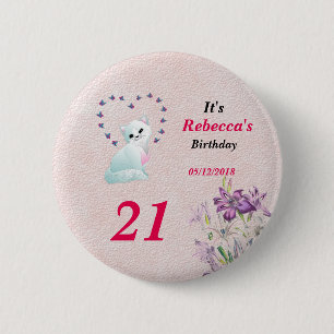 Badge Rond 5 Cm C'est Son Anniversaire Kitten and Flowers Version