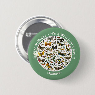 Badge Rond 5 Cm C'est un anniversaire papillon, collage d'objets p