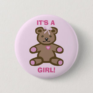 Badge Rond 5 Cm C'est un ours en peluche rose