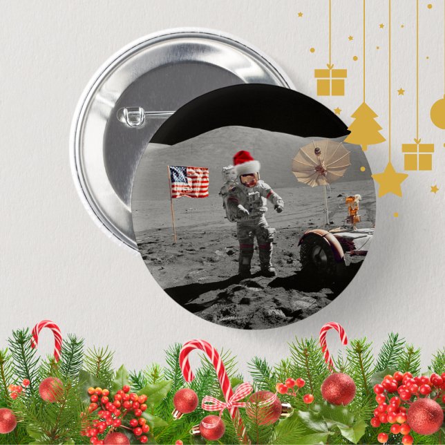 Badge Rond 5 Cm C'est un petit pas pour Santa Apollo 17  (Créateur téléchargé)
