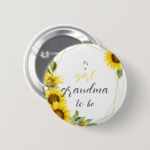 Badge Rond 5 Cm C'est une fille ! Aquarelle Tournesol Future grand