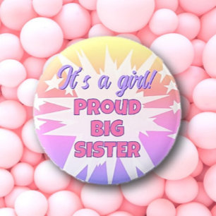 Badge Rond 5 Cm C'est une fille ! Bouton Fière Grande Soeur