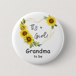 Badge Rond 5 Cm C'est une fille ! Cadre tournesol Grand-mère en de