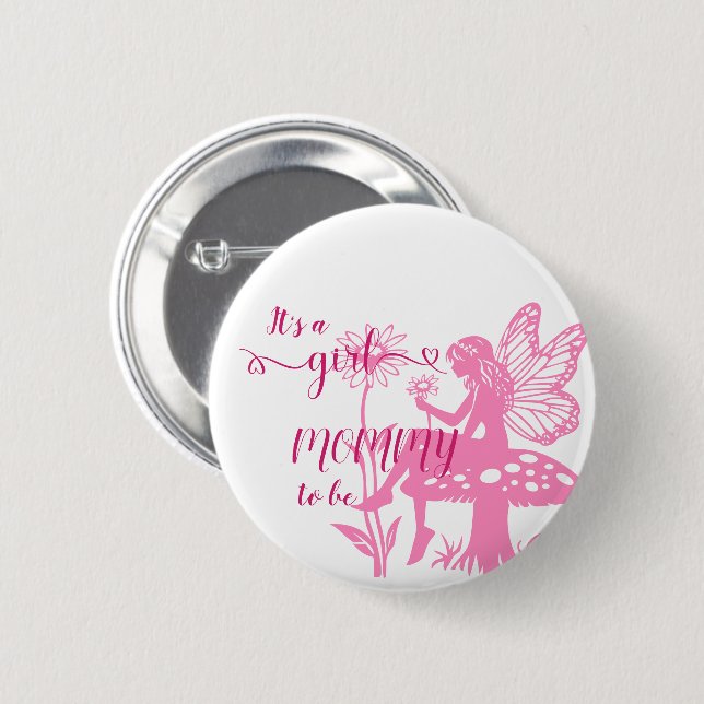 Badge Rond 5 Cm C'est une fille ! Fairy Mushroom and Flower Mommy- (Devant & derrière)