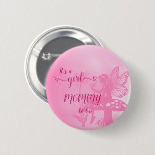 Badge Rond 5 Cm C'est une fille ! Fée champignon et fleur future m