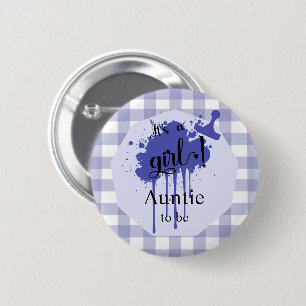 Badge Rond 5 Cm C'est une fille ! Gingham Navy Pastel Tante à veni