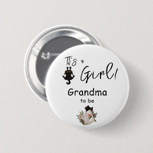 Badge Rond 5 Cm C'est une fille ! Joli chat noir et grand-mère à v