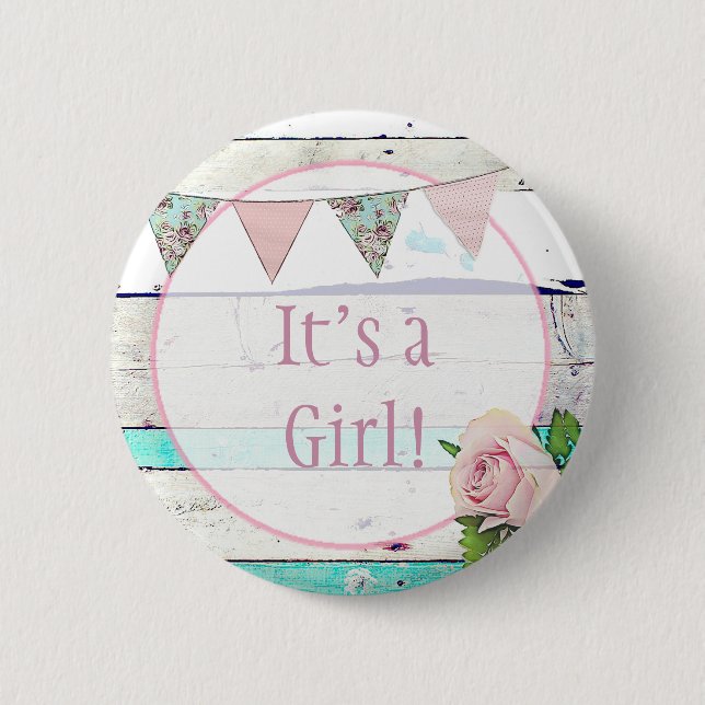 Badge Rond 5 Cm C'est une fille ! Shabby Rustique Faire-part de na (Devant)