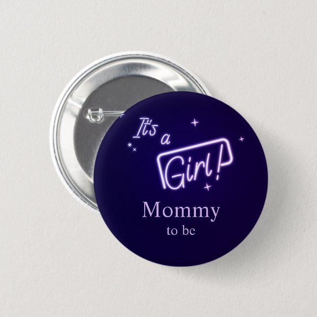 Badge Rond 5 Cm C'est une fille ! Texte néon violet Future maman (Devant & derrière)
