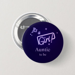 Badge Rond 5 Cm C'est une fille ! Texte néon violet Tante à venir
