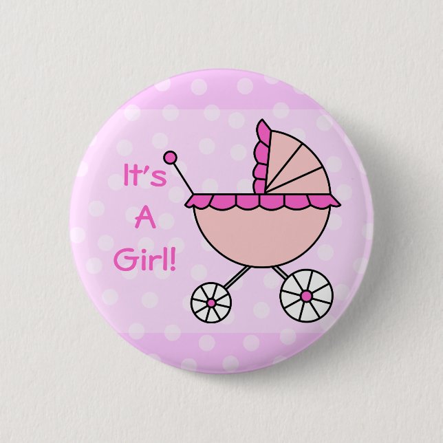 Badge Rond 5 Cm C'est une fille ! Voiture d'enfant rose (Devant)