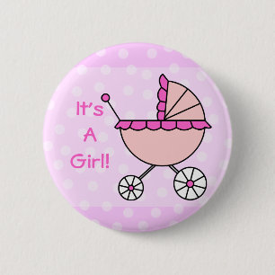 Badge Rond 5 Cm C'est une fille ! Voiture d'enfant rose