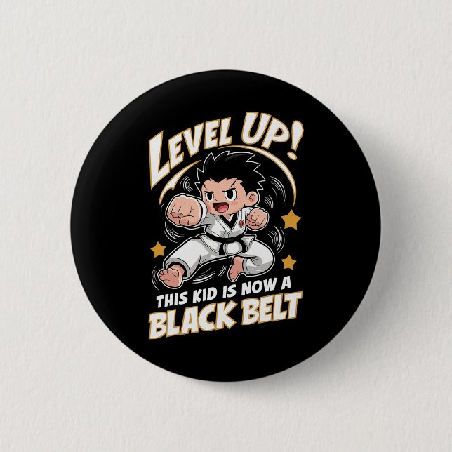 Badge Rond 5 Cm Cet Enfant Est Aujourd'Hui Un Noir Karate Hapkido  (Devant)