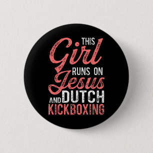 Badge Rond 5 Cm Cette fille court sur Jésus et Muay Thai Kickbo né