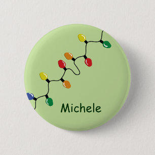 Badge Rond 5 Cm Chaîne d'ampoule de Noël avec nom