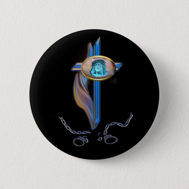 Badge Rond 5 Cm chaînes brisées de la croix chrétienne (Devant)