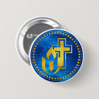 Badge Rond 5 Cm Chaleur de l'Universalisme Unitaire et croix chrét