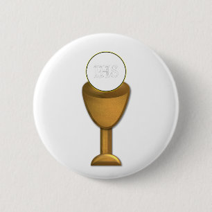 Badge Rond 5 Cm Chalice d'or et hôte - Sainte communion