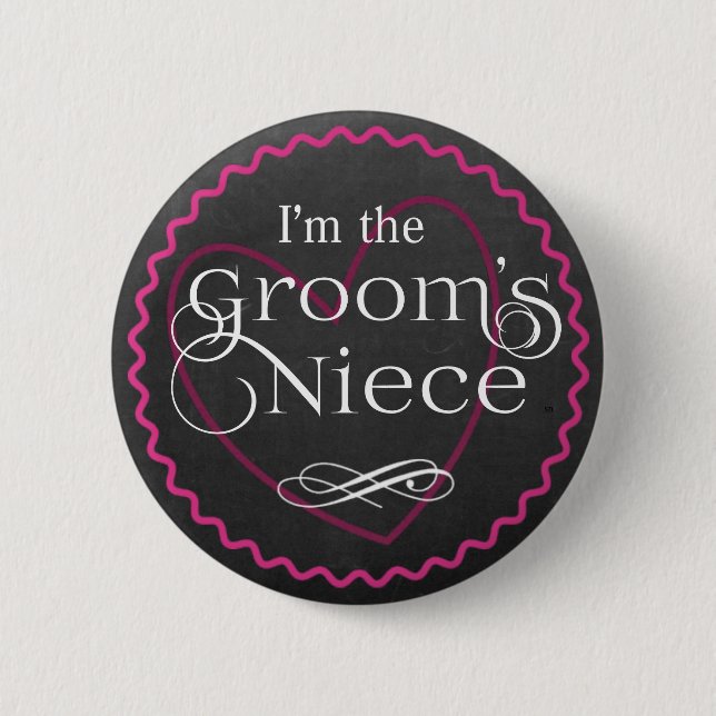 Badge Rond 5 Cm Chalkboard Pink Heart Mariage | La nièce de Groom (Devant)