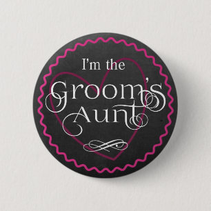 Badge Rond 5 Cm Chalkboard Pink Heart Mariage La tante de Groom