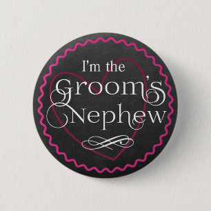 Badge Rond 5 Cm Chalkboard Pink Heart Mariage Nephew de Groom