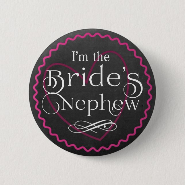 Badge Rond 5 Cm Chalkboard Pink Heart Mariage | Nephew de la marié (Devant)