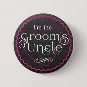 Badge Rond 5 Cm Chalkboard Pink Heart Mariage Oncle de Groom