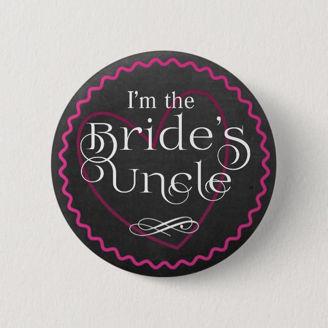 Badge Rond 5 Cm Chalkboard Pink Heart Mariage | Oncle de la mariée (Devant)