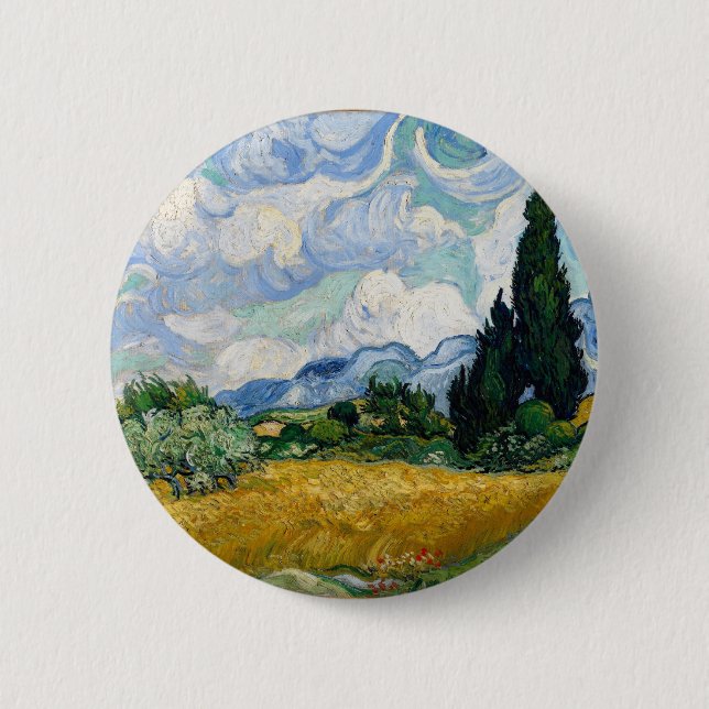 Badge Rond 5 Cm Champ de blé avec bouton Cyprès (Devant)