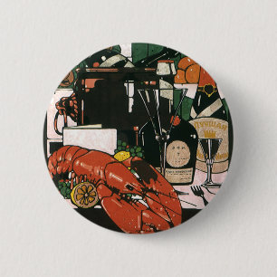 Badge Rond 5 Cm Champagne au homard vintage ; Fête élégante chic