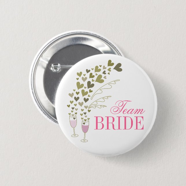 Badge Rond 5 Cm Champagne rose Cheers & Coeurs Team Bride Mariage (Devant & derrière)