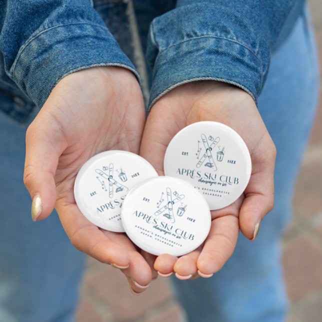 Badge Rond 5 Cm Champagne sur glace | Bachelorette Après Ski (Créateur téléchargé)