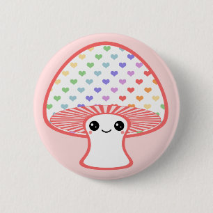 Badge Rond 5 Cm Champignon de coeur de Kawaii