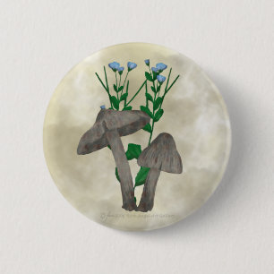 Badge Rond 5 Cm Champignons et bouton gris de lin