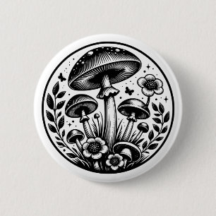 Badge Rond 5 Cm Champignons et fleurs vintage
