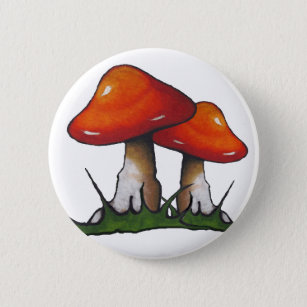 Badge Rond 5 Cm Champignons rouges, champignons : Art à main levée