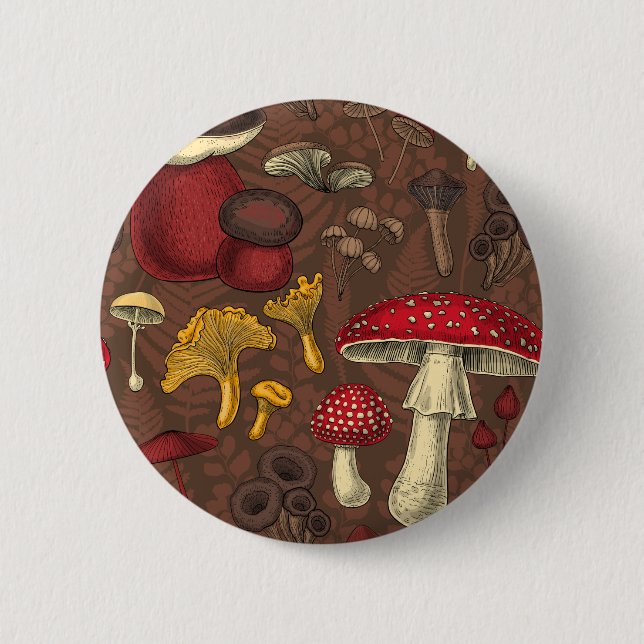 Badge Rond 5 Cm Champignons sauvages sur brun (Devant)