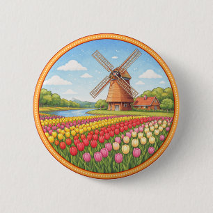 Badge Rond 5 Cm Champs de Fleurs des Pays-Bas