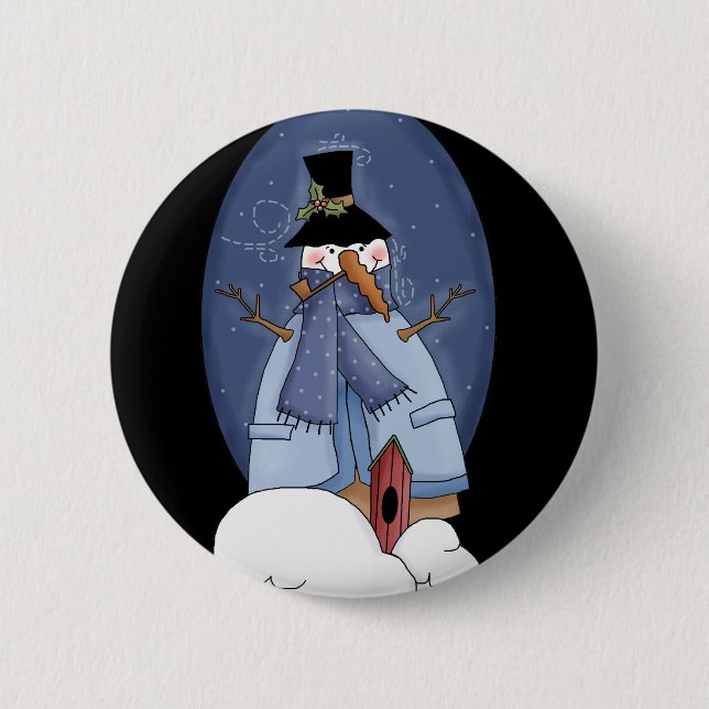 Badge Rond 5 Cm Chandails et cadeaux Snowman Blue (Devant)