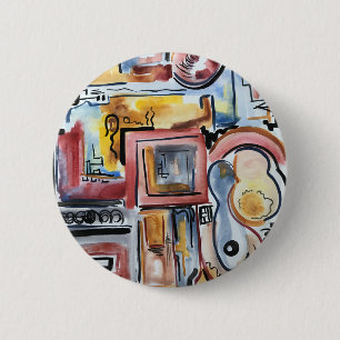 Badge Rond 5 Cm Chanter Dans La Cuisine-Art Abstrait Aquarelle