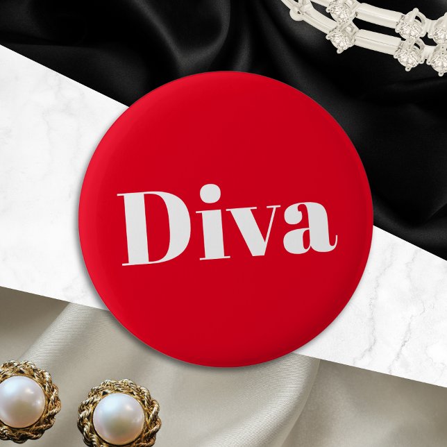 Badge Rond 5 Cm Chanteuse Opéra Chanteuse Musicienne Interprète Th (A red pin button badge with the word 'Diva' in simple white lettering. An ideal novelty gift)