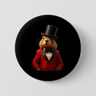 Badge Rond 5 Cm Chapeau de gentleman Joyeuse journée de la marmott
